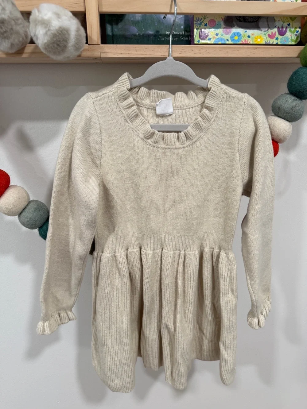 GAP Cream Ruffle-Neck Knit Dress for Girls